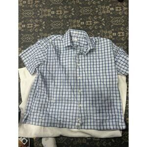 Peter Millar Men Button Up Shirt XXL Blue Plaid Pocket Short Sleeve Collar